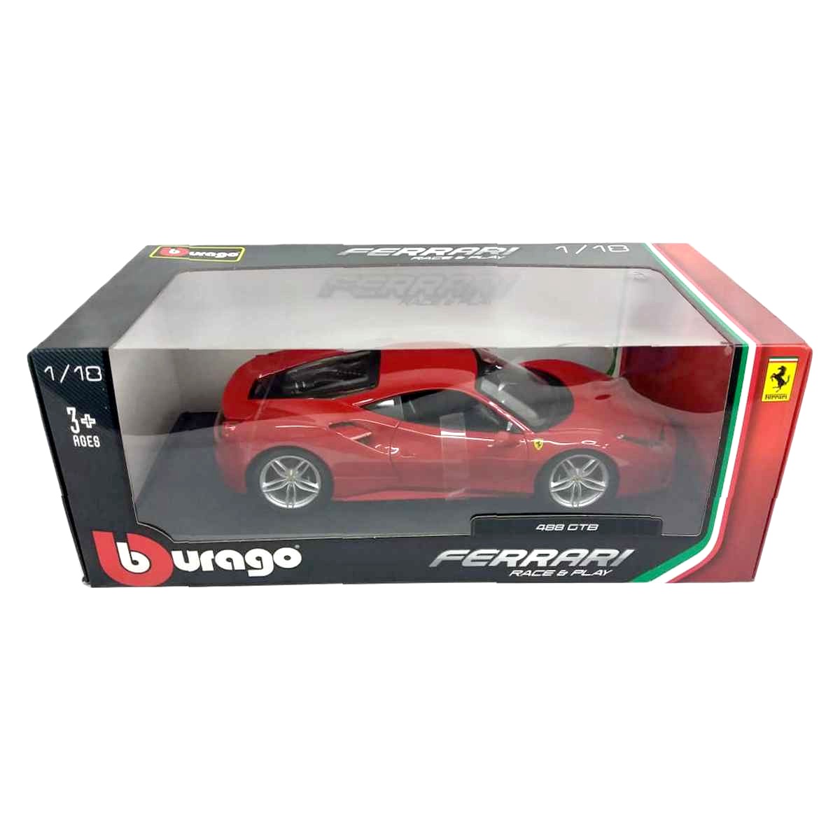 Bburago Ferrari 488 GTB vermelho escala 1/18 Race & Play 16008