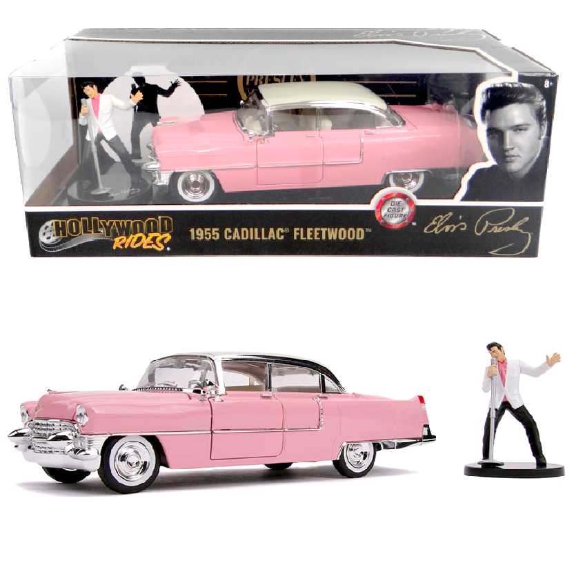 Elvis Presley + Cadillac Fleetwood Pink cor de rosa (1955) Hollywood Rides Jada escala 1/24