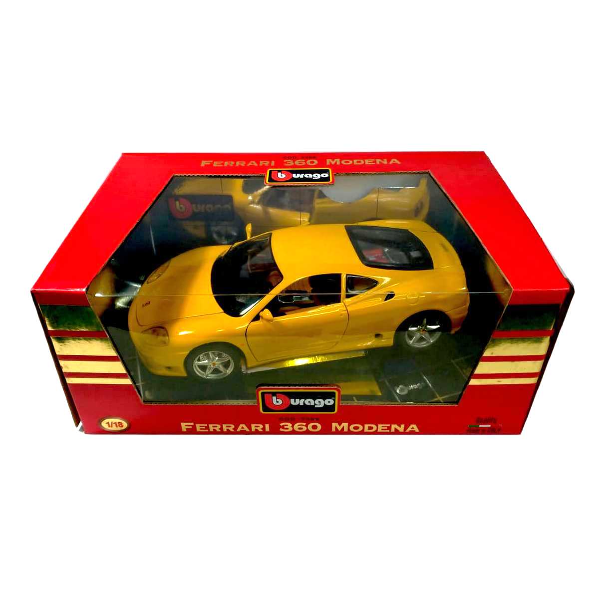 Ferrari 360 Modena (1999) amarela marca Bburago escala 1:18