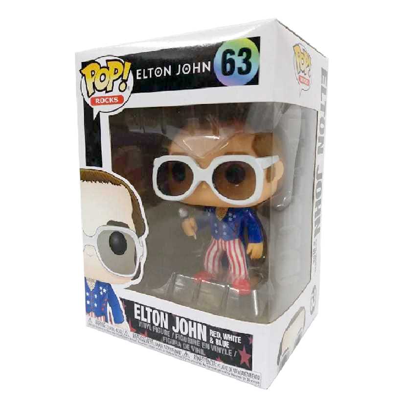 Funko Pop Rocks Elton John Red White and Blue vinyl figure número 63 ORIGINAL