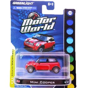 Greenlight Miniaturas Mini Cooper na escala 1/64  Motor World R3 96030