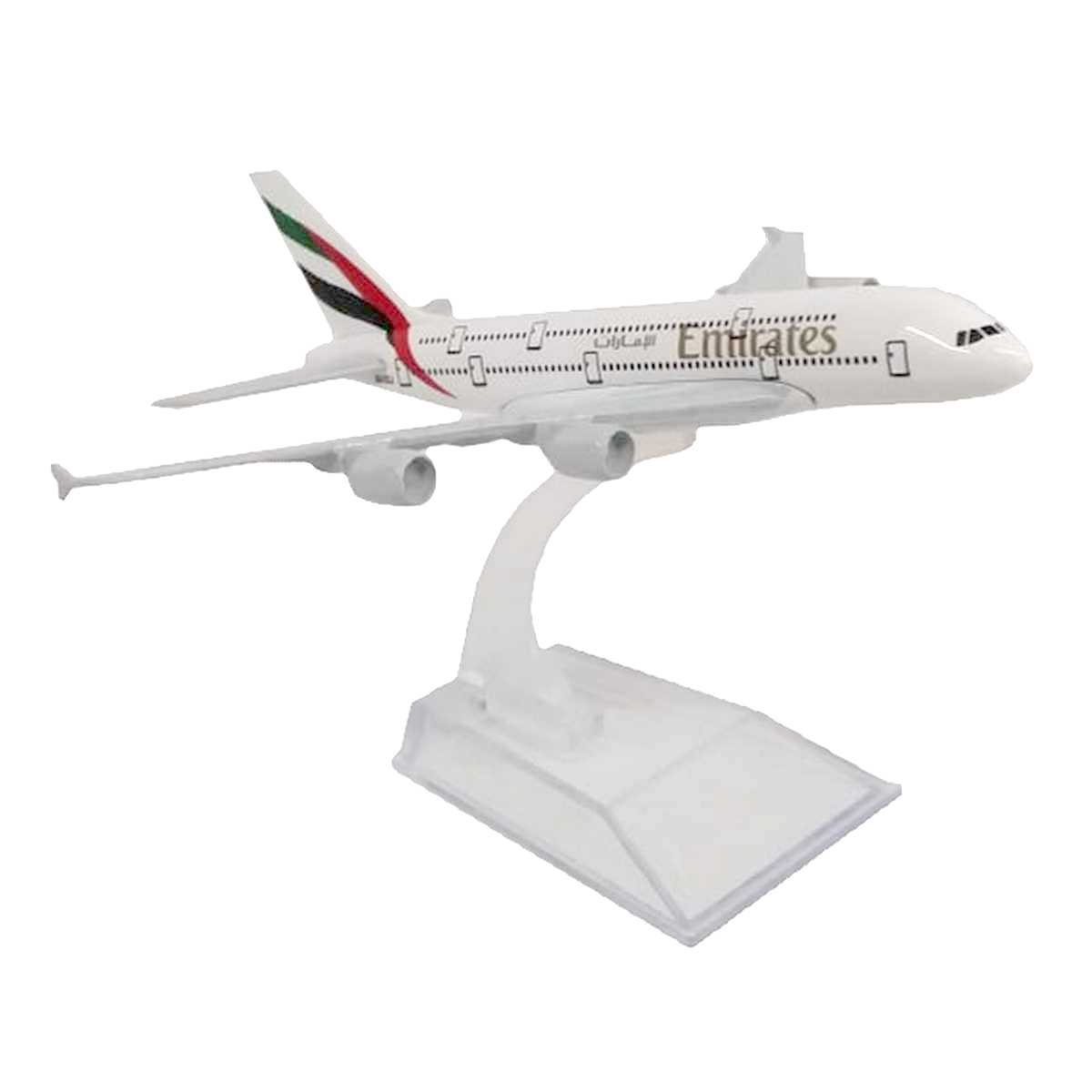 Miniatura de avião comercial Airbus A380 da Emirates airline company na caixa