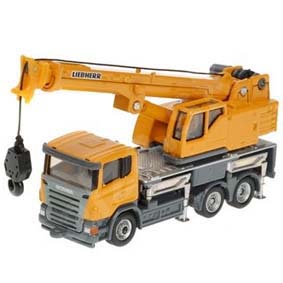 Miniatura de caminhão Scania com Guincho Telescópico Liebherr Siku 1859