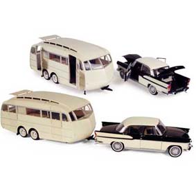 Miniaturas Carros Antigos Simca Chambord com Trailer Caravan Henon (1955)
