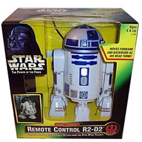R2D2 controle remoto com fio (gira a cabeça, anda para frente/trás) som e luz
