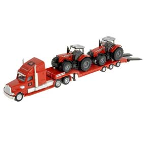 Trator Massey Ferguson 8480 com caminhão de Plataforma Baixa Siku 1857