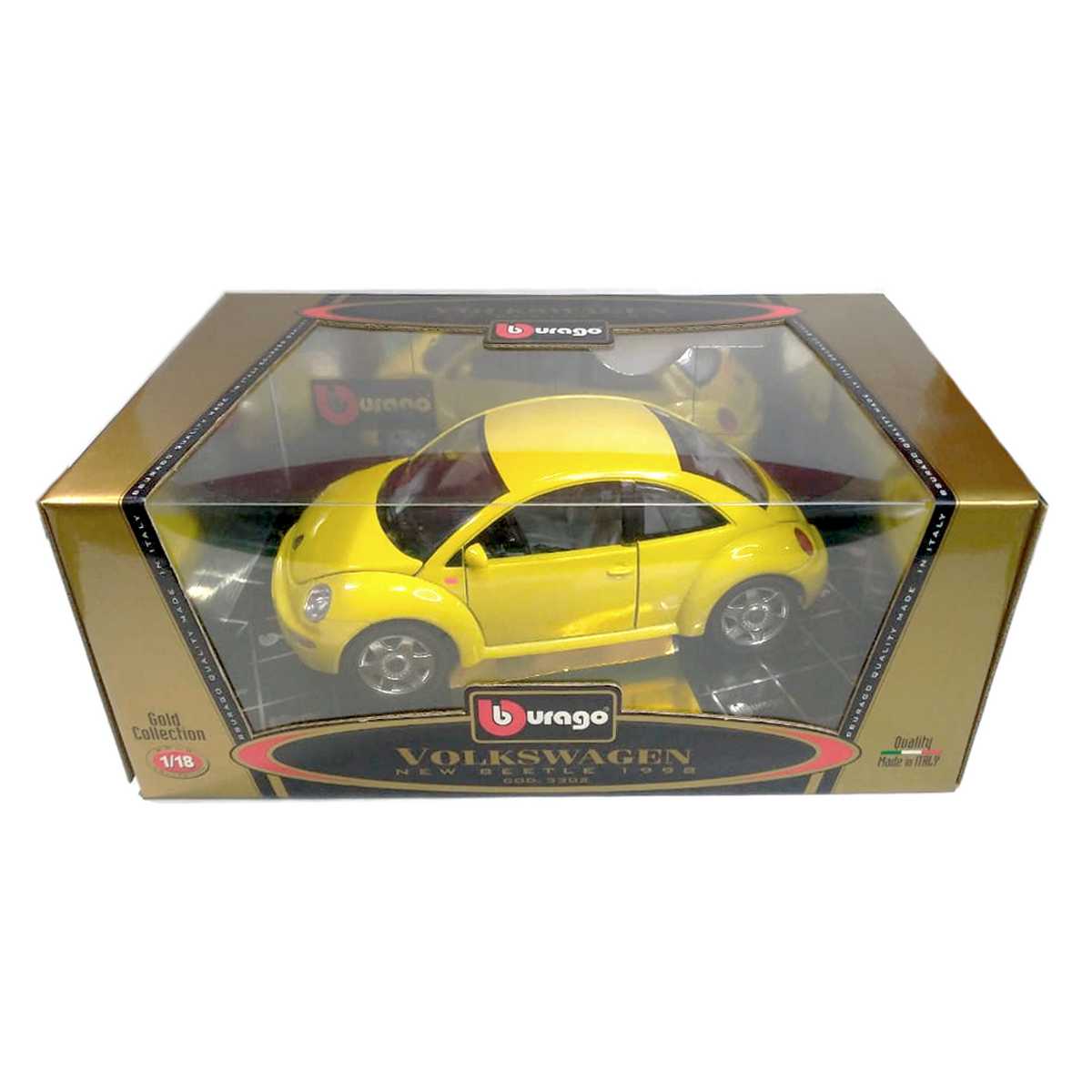 VW New Beetle (1998) escala 1:18 cor amarela marca Bburago